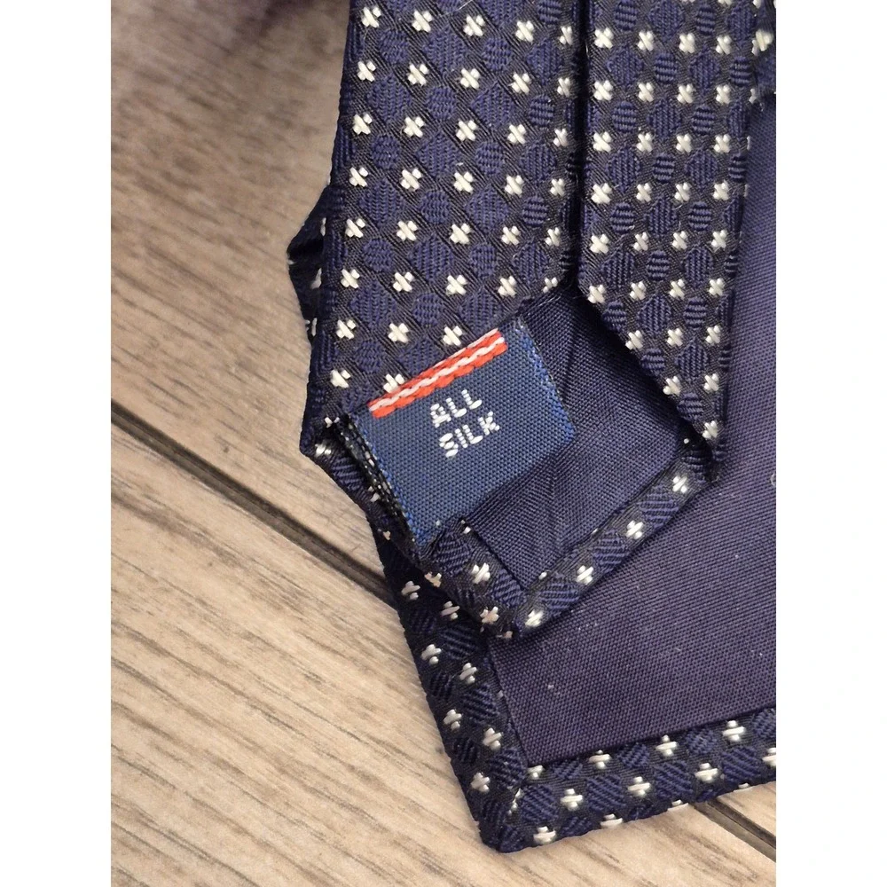 Gitman Bros‎ Mens Navy Blue Silver Geometric Cross Pattern Silk Necktie USA Made